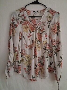 GUESS Floral Print Blouse Size Small Zip Front Lightweight Boho Style G by Guess